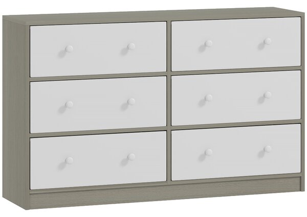 HOMCOM Chest of Drawers, Dresser with 6 Fabric Drawers - White and Grey