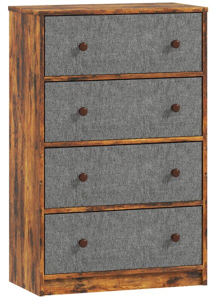 HOMCOM Chest of Drawers, Dresser with 4 Fabric Drawers - Grey and Rustic Brown