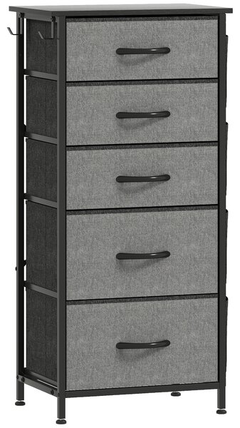 HOMCOM Chest of Five Fabric Drawers - Charcoal Grey