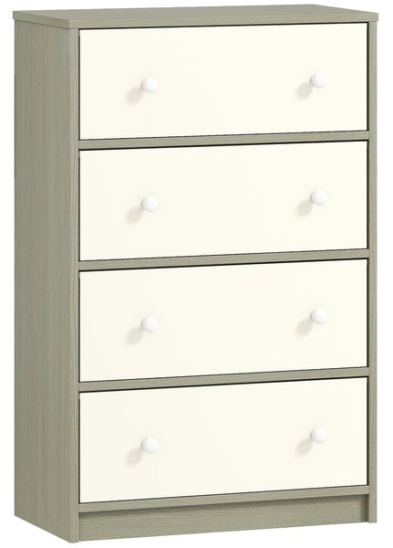 HOMCOM Chest of Drawers, Dresser with 4 Fabric Drawers - White and Grey