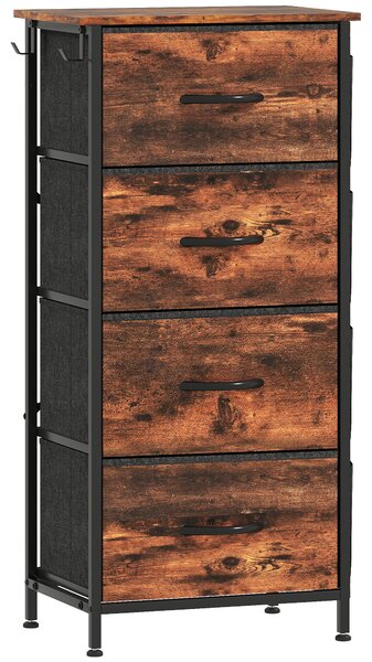 HOMCOM Chest of Four Fabric Drawers - Rustic Brown