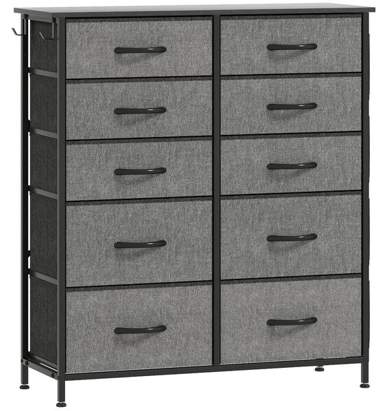 HOMCOM Chest of Ten Fabric Drawers - Charcoal Grey