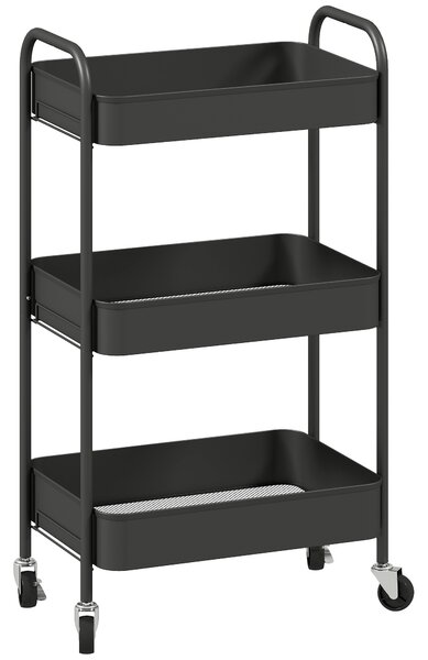 HOMCOM Three-Tier Steel Storage Trolley - Black