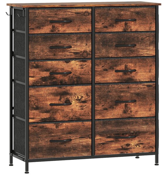 HOMCOM Chest of Ten Fabric Drawers - Rustic Brown