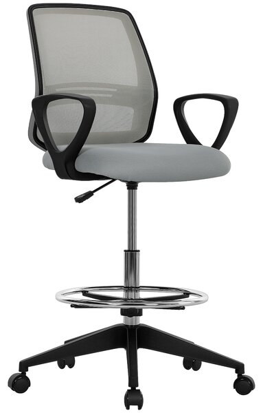 Vinsetto 100-120cm Draughtsman Office Chair, with Footrest - Light Grey