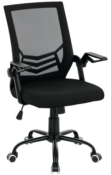 Vinsetto Mesh Office Chair, Computer Desk Chair with Flip-up Armrests, Lumbar Back Support and Swivel Wheels, Scratch Anti, Black