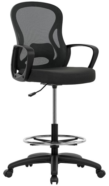 Vinsetto Drafting Chair with Adjustable Footrest, Ergonomic Mesh Office Chair with Lumbar Support, Adjustable Height for Standing Desk, Black