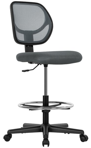 Vinsetto Ergonomic Mesh Standing Desk Chair with Adjustable Footrest Ring and Seat Height Charcoal Grey