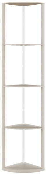 HOMCOM RGB LED Floor Lamp with Shelves, 4-Tier Dimmable Standing Lamp with Remote Control for Living Room Bedroom Office, Oak