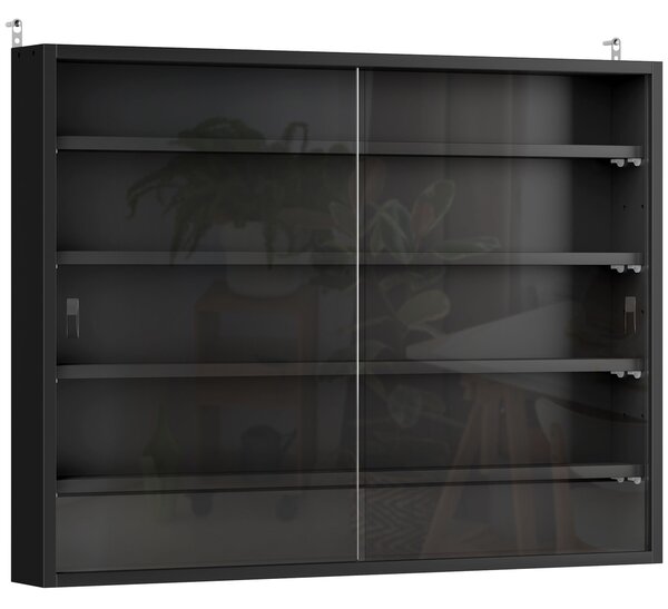 HOMCOM Particle Board 5-Tier Glass Door Display Cabinet Black Aosom UK