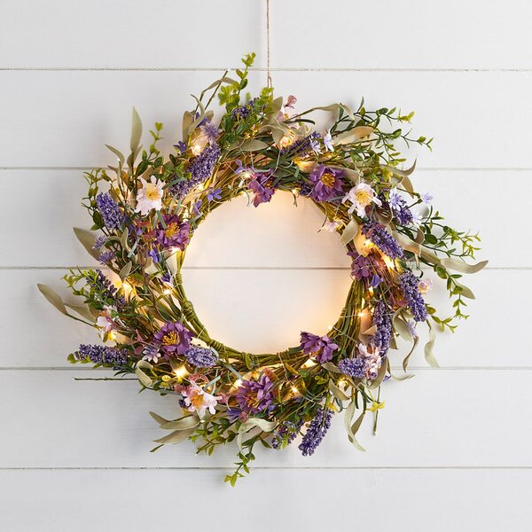 55cm Lavender Wreath Micro Light Bundle