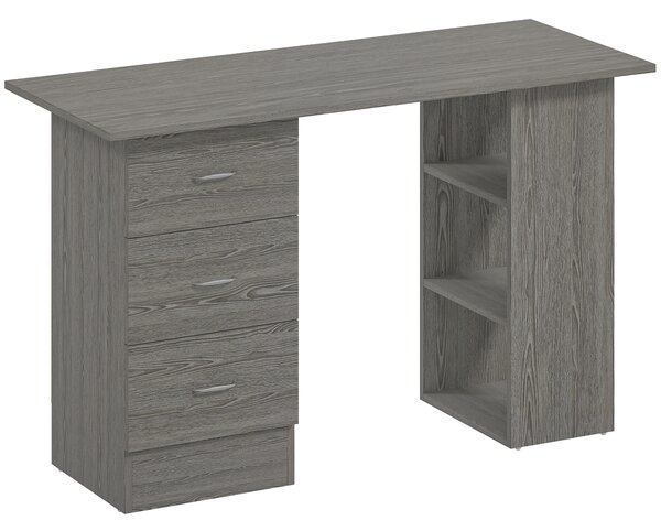 HOMCOM Computer Desk, Writing Table, PC Workstation with 3 Storage Shelves and Drawers, Silver Handle, for Home Office, Grey