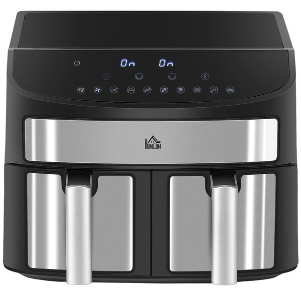 HOMCOM Dual Zone Air Fryer, 10-in-1 8L with Sync Cook & Sync Finish, 60-Minute Timer for Oil Free & Low Fat Cooking, 2400W Aosom UK