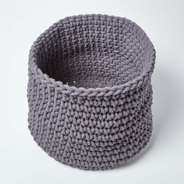 Homescapes Cotton Knitted Round Storage Basket Dark Grey, 42 x 37 cm