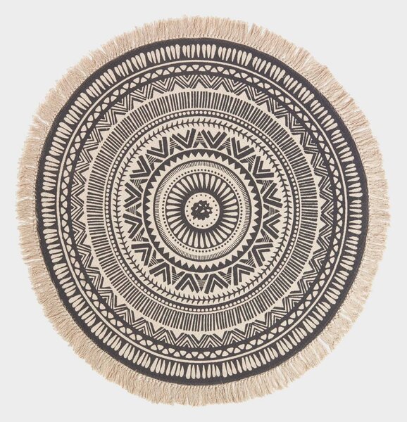 Homescapes Black and White Mandala Rug Geometric 100% Cotton Round Rug