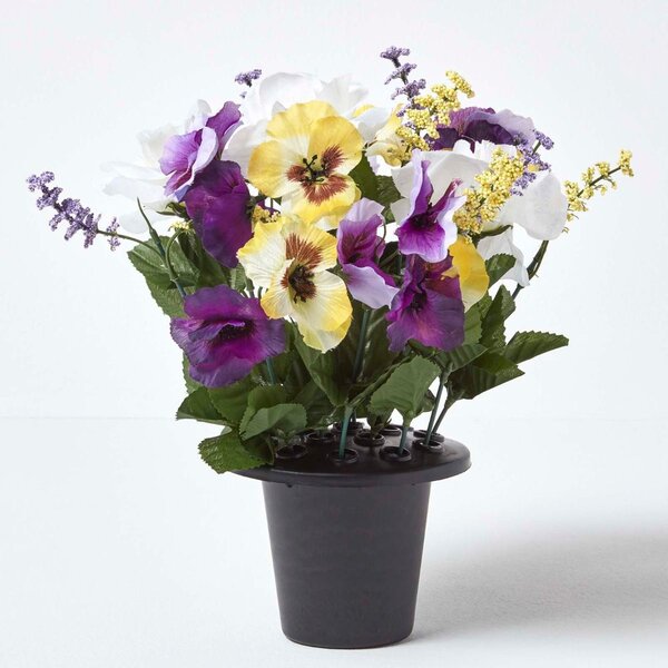 Homescapes Set of 2 Cream & Purple Rose Artificial Grave Flower Pot