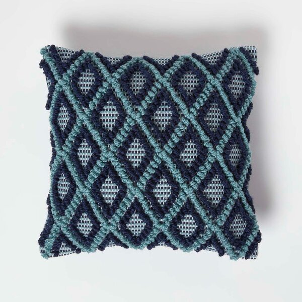 Homescapes Handwoven Textured Navy & Teal Cushion 45 x 45 cm