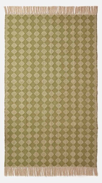 Handwoven 100% Cotton Green Rug 90 x 150 cm Geometric with Tassels