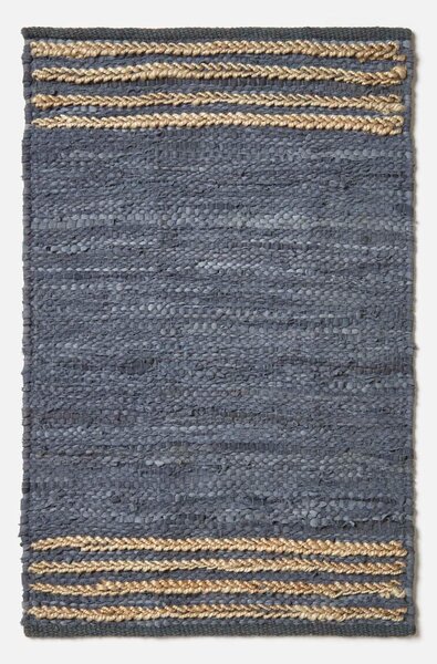 Homescapes Grey Recycled Stripe Leather Rug, 60 x 90 cm