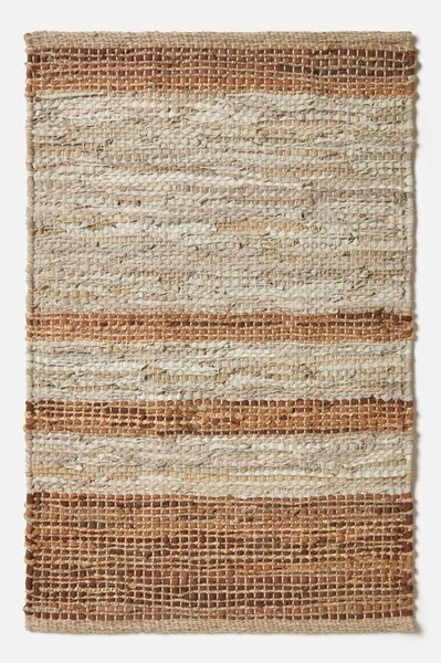 Homescapes Brown Recycled Stripe Leather Rug, 60 x 90 cm