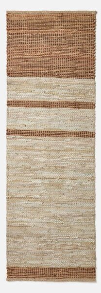 Homescapes Brown Recycled Stripe Leather Rug, 66 x 200 cm