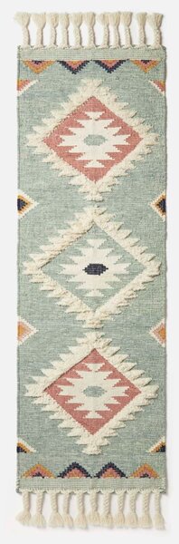 Blue Geometric 66 x 200 cm Handwoven Wool Hall Runner Kilim Rug