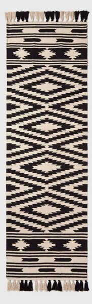 Black & White 66 x 200 cm Handwoven Cotton Hall Runner Kilim Rug