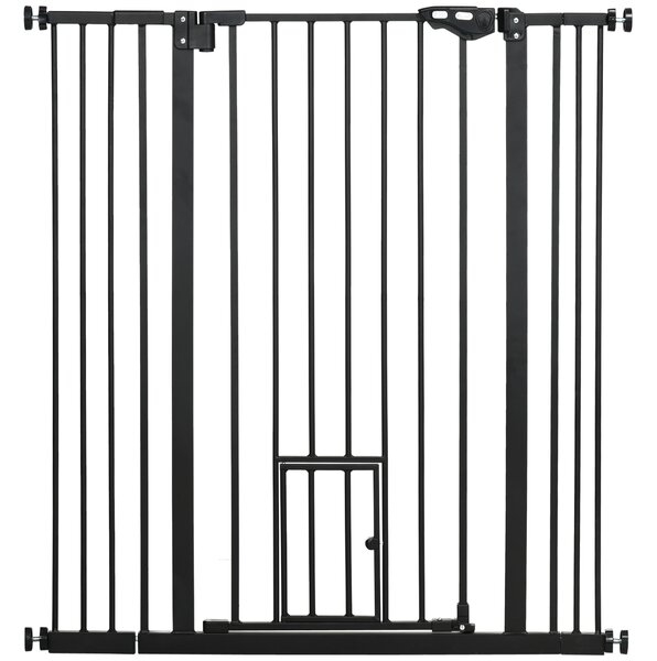 PawHut Extra Tall Pet Gate, Indoor Dog Safety Gate, with Cat Flap, Auto Close, 74-101cm Wide - Black