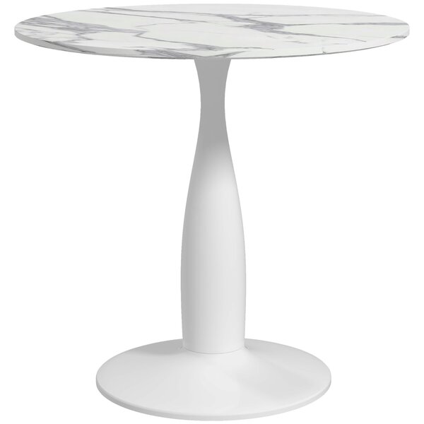 HOMCOM Small Round Dining Table, with Steel Base, Non-slip Foot Pad, Compact Size for Kitchen, Dining Room, White and Grey Aosom UK