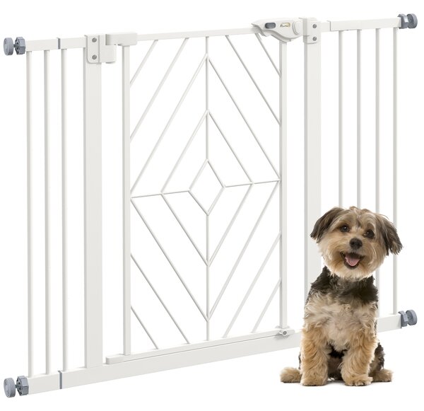 PawHut Pressure Fit Stair Gate Dog Gate w/ Auto Closing Door, Double Locking, Easy Installation, for 74-100cm Openings - White Aosom UK
