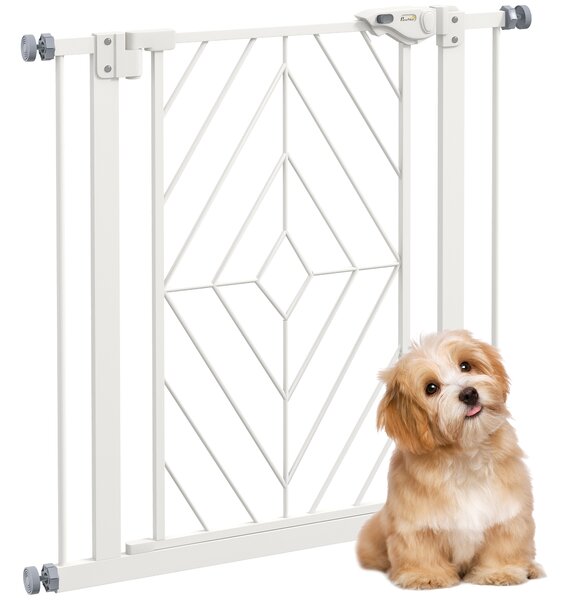 PawHut Pressure Fit Stair Gate, Dog Gate, with Auto Closing Door, Double Locking, Easy Installation, Openings 74-80cm - White Aosom UK