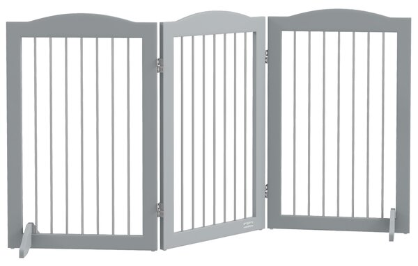 PawHut Foldable Dog Gate, Freestanding Pet Gate, with Two Support Feet, for Staircases, Hallways, Doorways - Grey Aosom UK