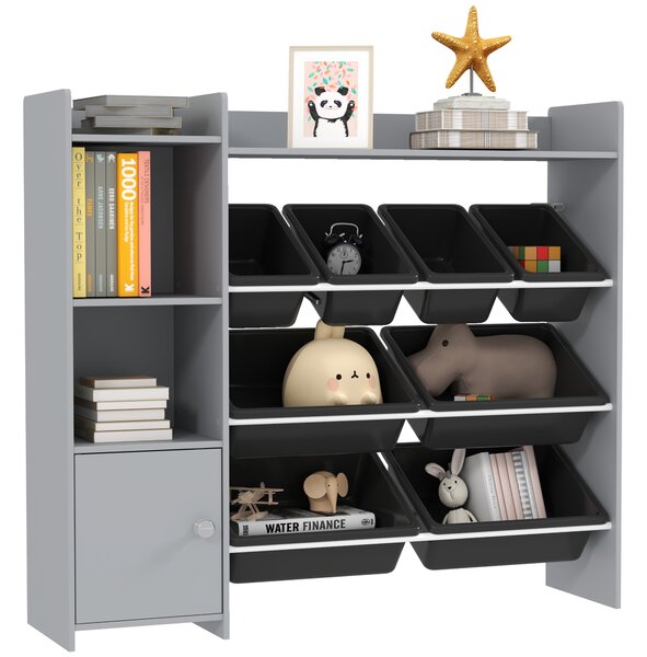 AIYAPLAY Toy Storage Unit with 8 Removable Bins, Storage Shelves, Cabinet, Grey
