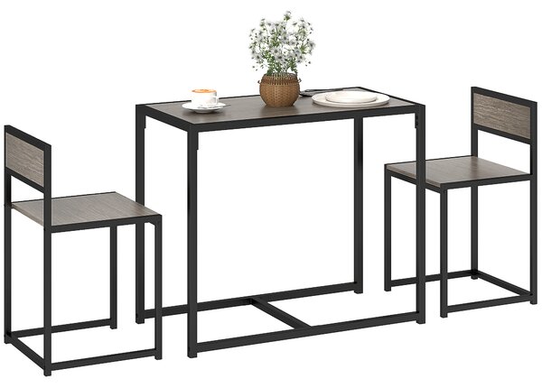 HOMCOM Dining Table and Chairs Set 2, Dining Room Sets, Rectangular Space Saving Table and 2 Chairs for Compact Kitchens, Steel Frame, Grey