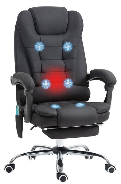 Vinsetto 6-Points Executive Office Chair, Ergonomic Heated Vibration Massage Office Chair, Desk Chair w/ Reclining Back, Footrest, Black Aosom UK