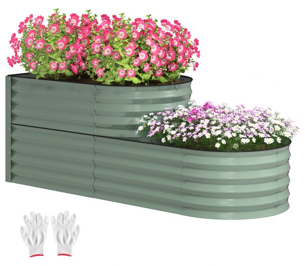 Outsunny Two-Tier Galvanised Steel Garden Planter - Light Green