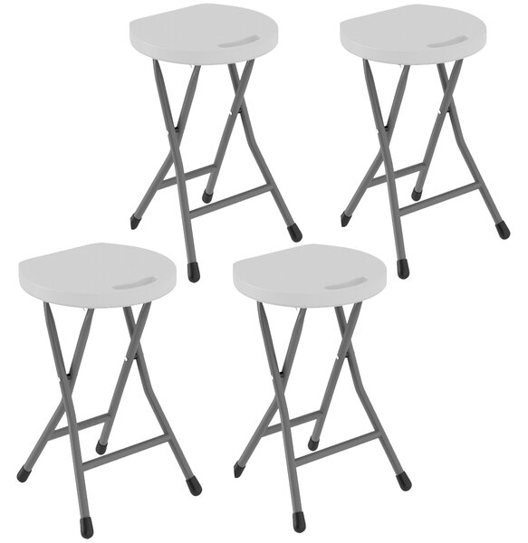 Outsunny Folding Stool Set of 4, Decorative Garden Stool Set with Safety Latch, HDPE Seat and Handle for Indoor and Outdoor, White
