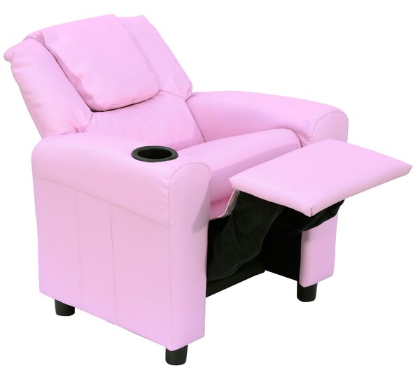 HOMCOM Children Recliner Armchair W/ Cup Holder-Pink Aosom UK