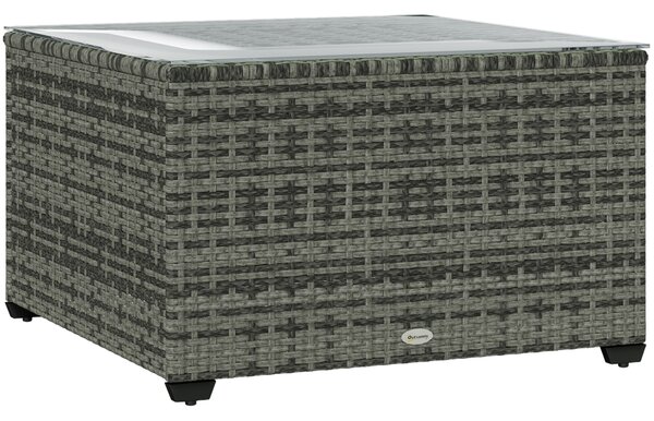 Outsunny 62 x 62cm Glass-Top Rattan Side Table - Light Grey