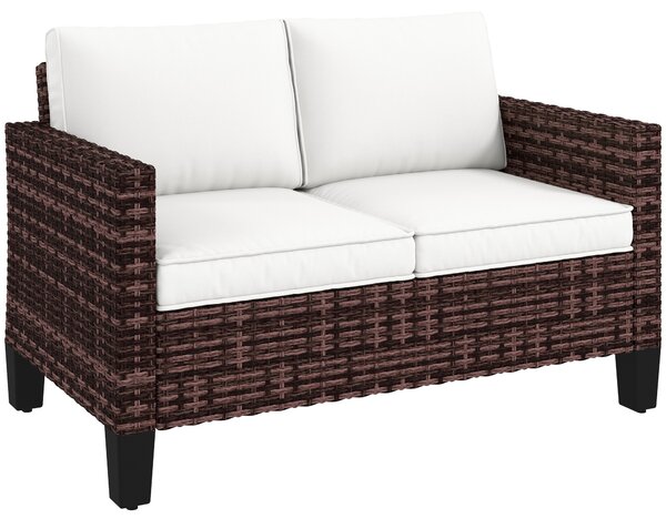 Outsunny Two-Seater Rattan Outdoor Sofa - Brown