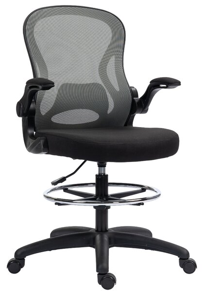 Vinsetto Adjustable Mesh Standing Desk Chair with Flip-up Armrests Lumbar Support Armrests Adjustable Footrest Ring, Dark Grey