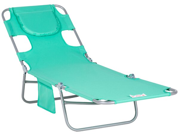 Outsunny Beach Chaise Lounge with Face Cavity & Arm Slots, Portable Sun Lounger, Reclining Lounge Chair for Patio Garden Beach Pool, Green Aosom UK