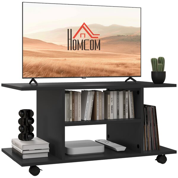 HOMCOM Modern TV Stand with Storage Shelves, Sleek Design for Living Rooms, Space-Saving, Black