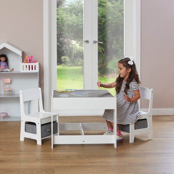 Liberty House Table And Two Chairs Set With Two Storage Boxes White