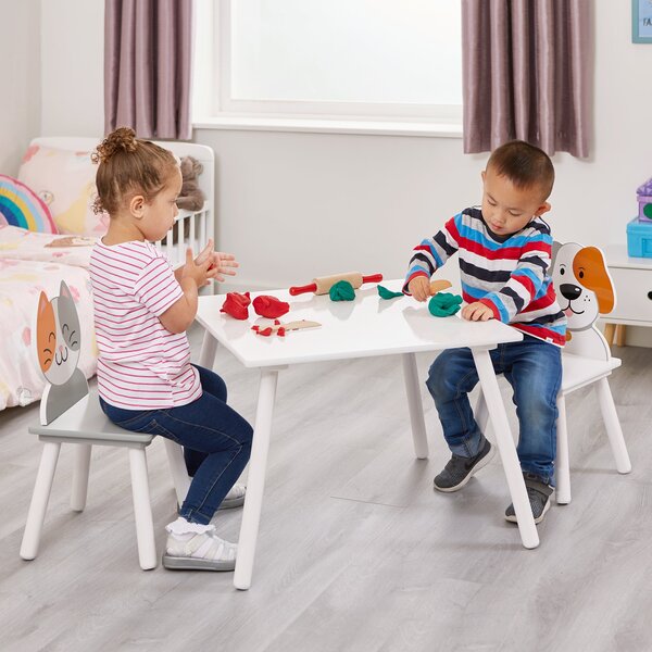 Liberty House Kids Cat And Dog Table And Two Chair Set White