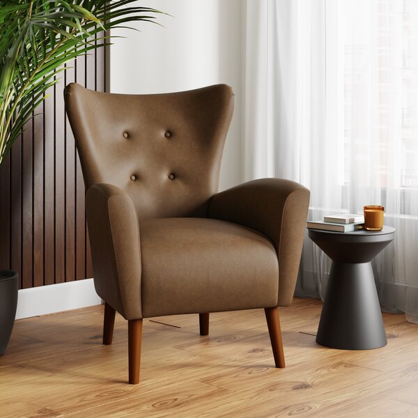 Sven Faux Leather Modern Wing Chair Mocha