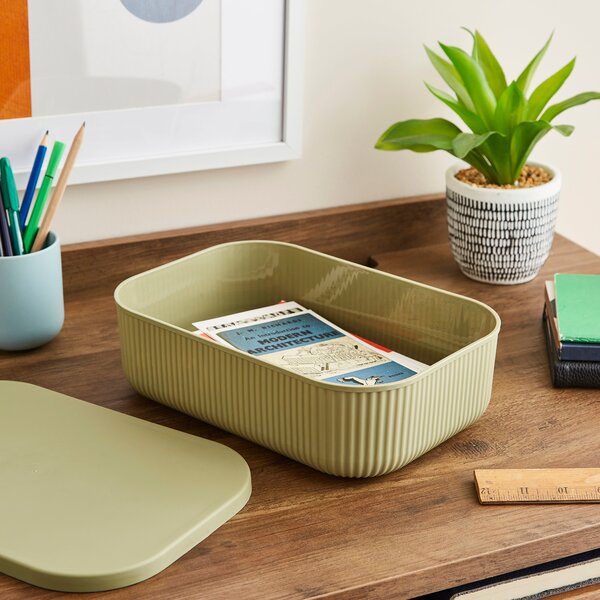 3.2L Ribbed Plastic Storage with Lid Sage (Green)