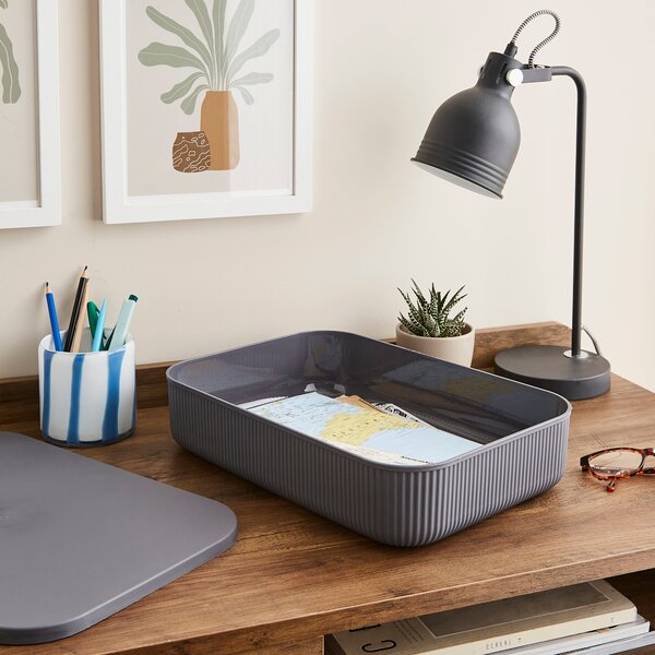 6.8L Ribbed Plastic Storage with Lid Graphite (Grey)