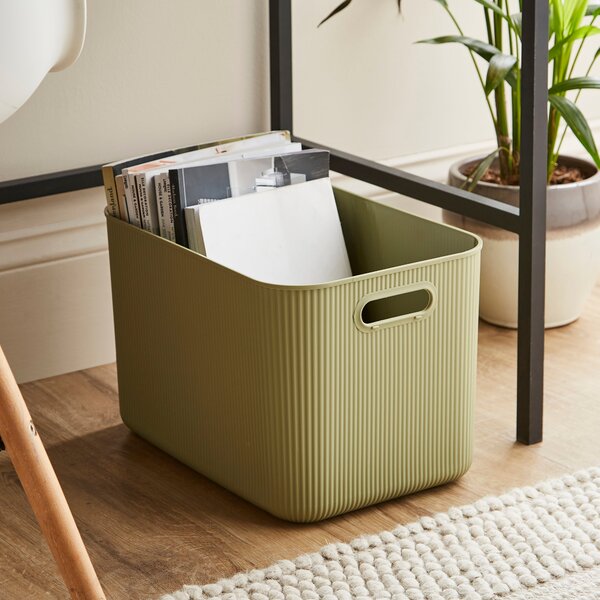 21L Ribbed Plastic Storage with Lid Sage (Green)