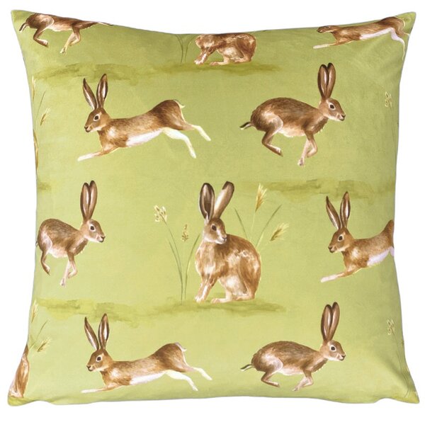 Country Running Hares Filled Cushion 43cm x 43cm Sage